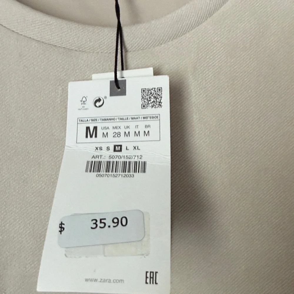 Zara Beige Faux Suede Short Sleeve Pullover Dress NWT Sz Med Ret $35.90 Raw Hems - Picture 6 of 10